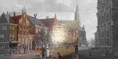 Gefotografeerde deel van totale schilderij Nieuwstraat in Hoorn van Izaak Ouwater